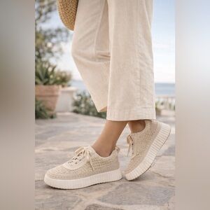 VODVOB WOVEN Platform Sneakers Neutral Cream Raffia Lace-Up Shoes